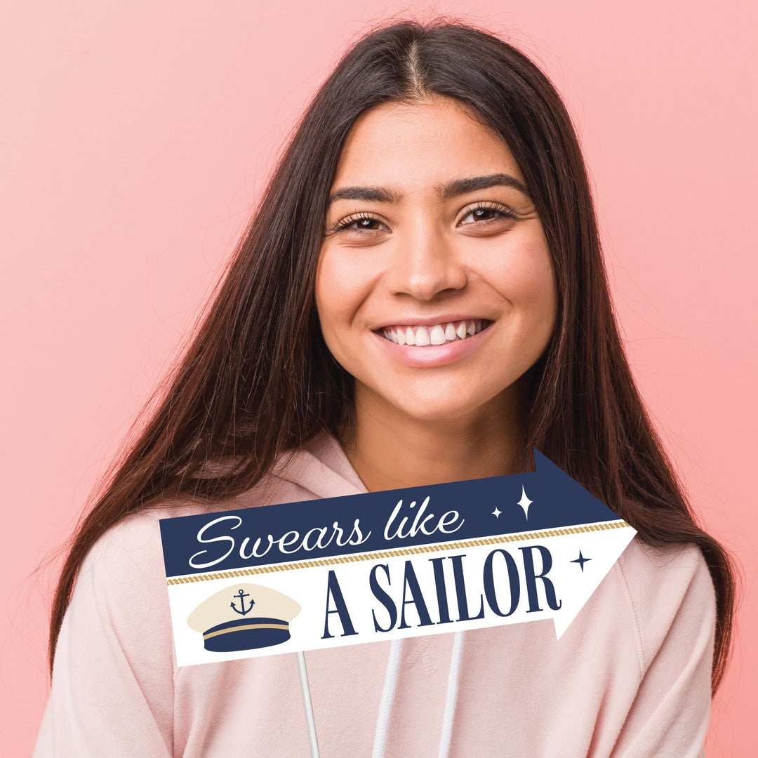 Close up of funny sayings on nautical photo props