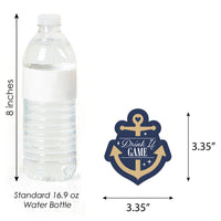 Anchor shaped Drink If cards close up navy gold nautical design