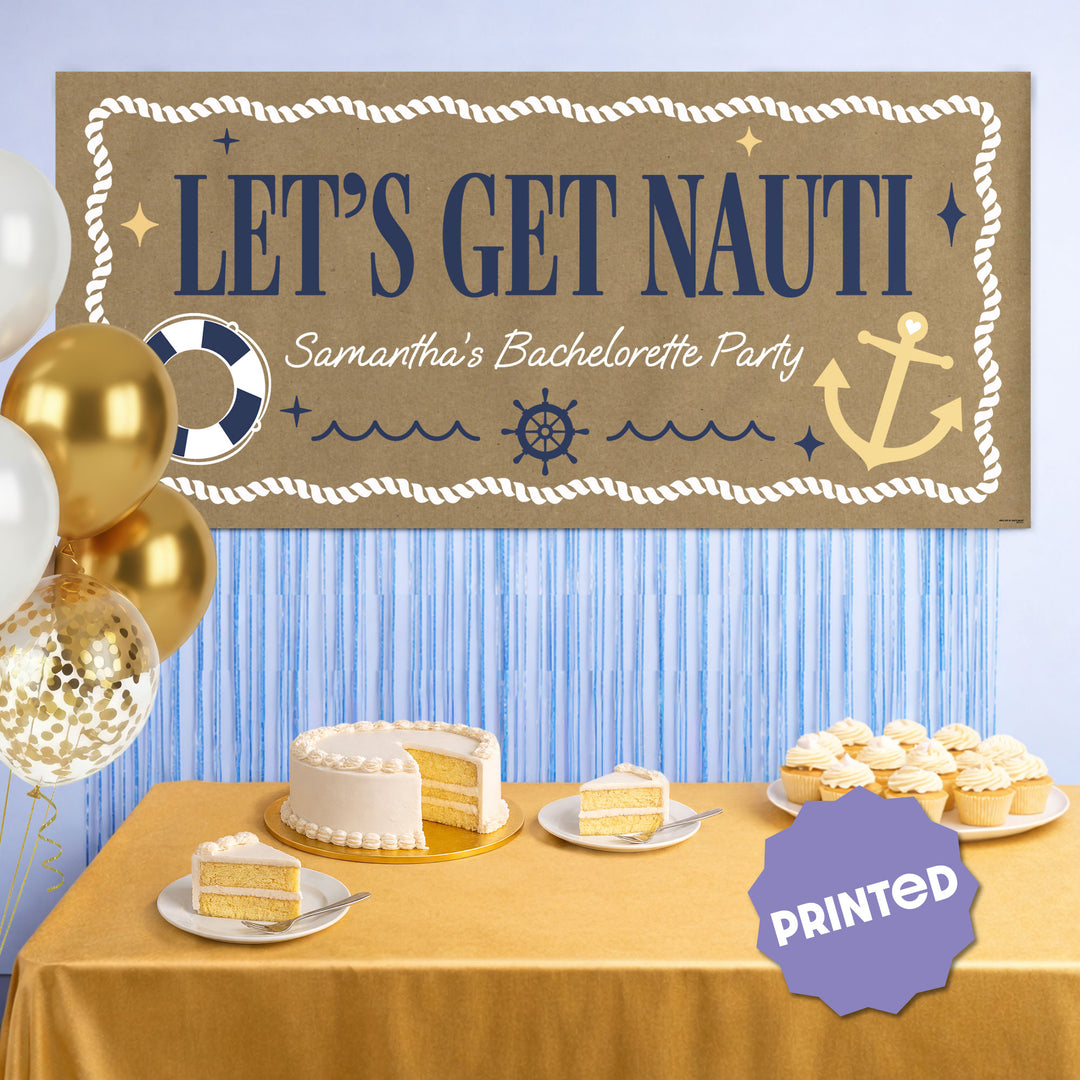 Custom nautical banner displayed at beach bachelorette party