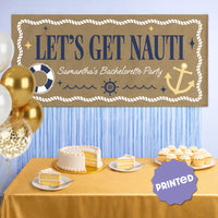 Custom nautical banner displayed at beach bachelorette party