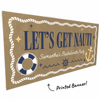 Close up of custom text on nautical kraft banner design