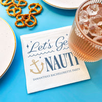 Cocktail napkins styled at nautical bachelorette party bar