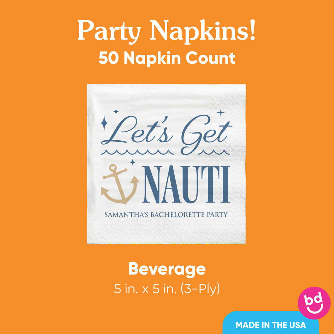 Pack of 50 custom napkins stacked for party table