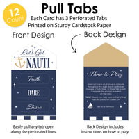 Set of 12 pull tab cards displayed for party game