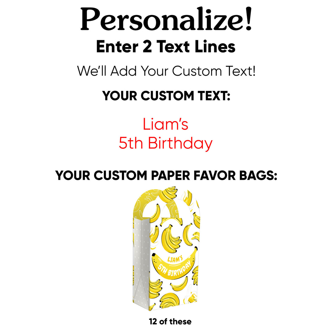 Custom Text Let's Go Bananas Paper Favor Bags - 12 Ct