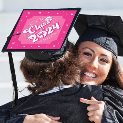 Let's Go Graduate - 2024 Hot Pink Graduation Cap Decorations Kit - Grad Cap Cover