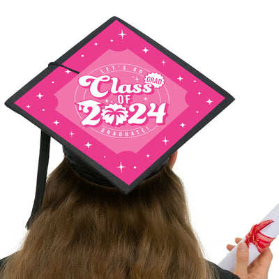 Let's Go Graduate - 2024 Hot Pink Graduation Cap Decorations Kit - Grad Cap Cover