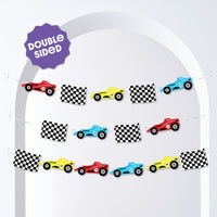 15-piece race car banner set with white cording