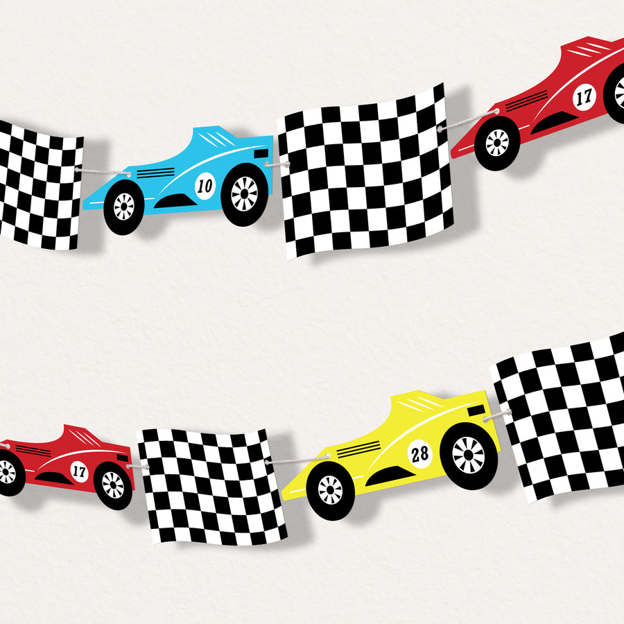 Lets Go Racing garland banner with race car shapes