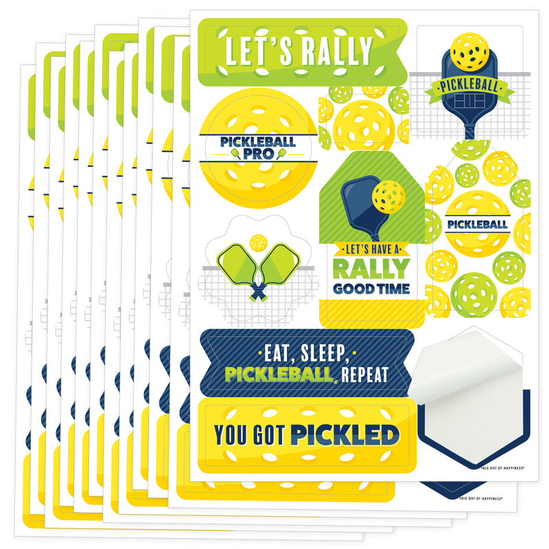 Let’s Rally - Pickleball - Birthday or Retirement Party Favor Sticker Set - 12 Sheets - 120 Stickers