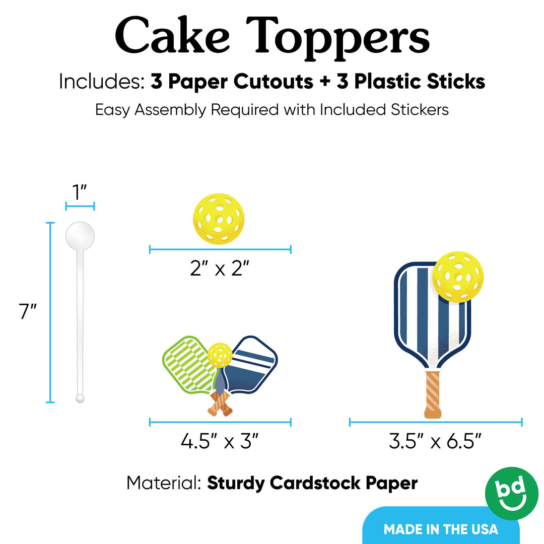 3 count pickleball cake topper set with sticks included