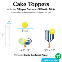 3 count pickleball cake topper set with sticks included
