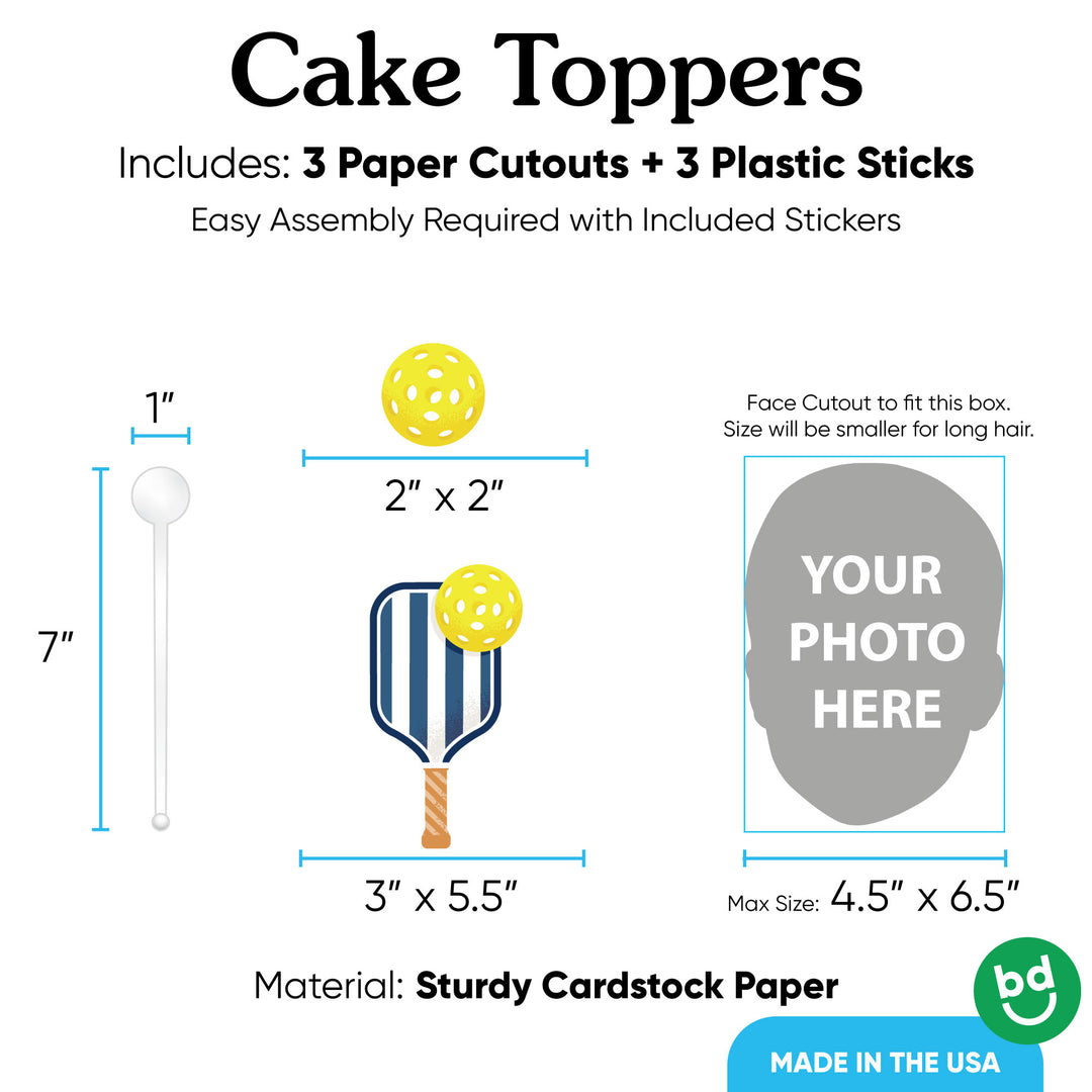 3 piece pickleball cake topper set with sticks included