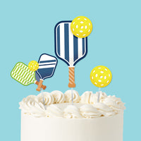 pickleball cake toppers 3 piece set on sports themed cake