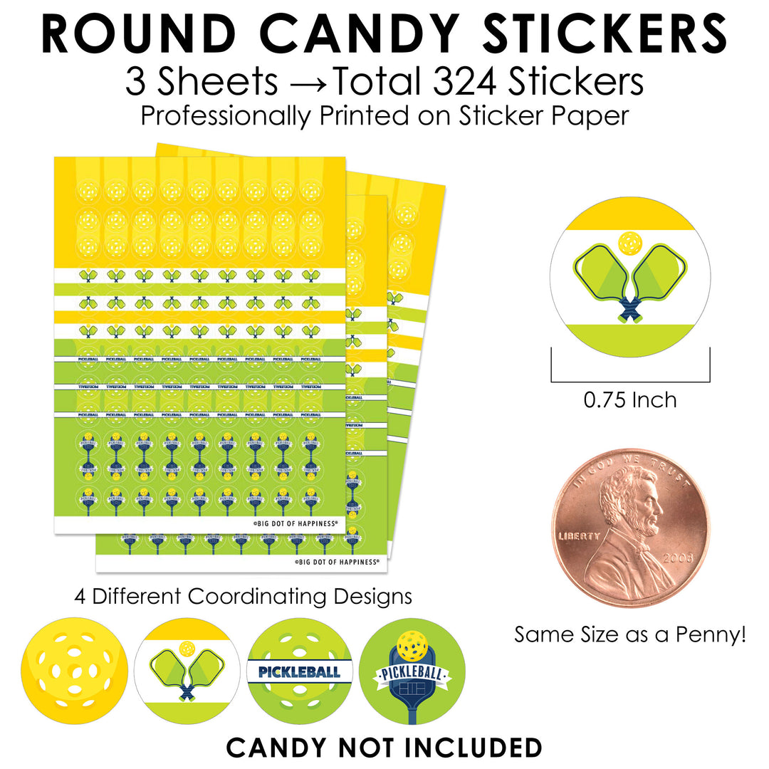 Let’s Rally - Pickleball - Birthday or Retirement Party Small Round Candy Stickers - Party Favor Labels - 324 Count