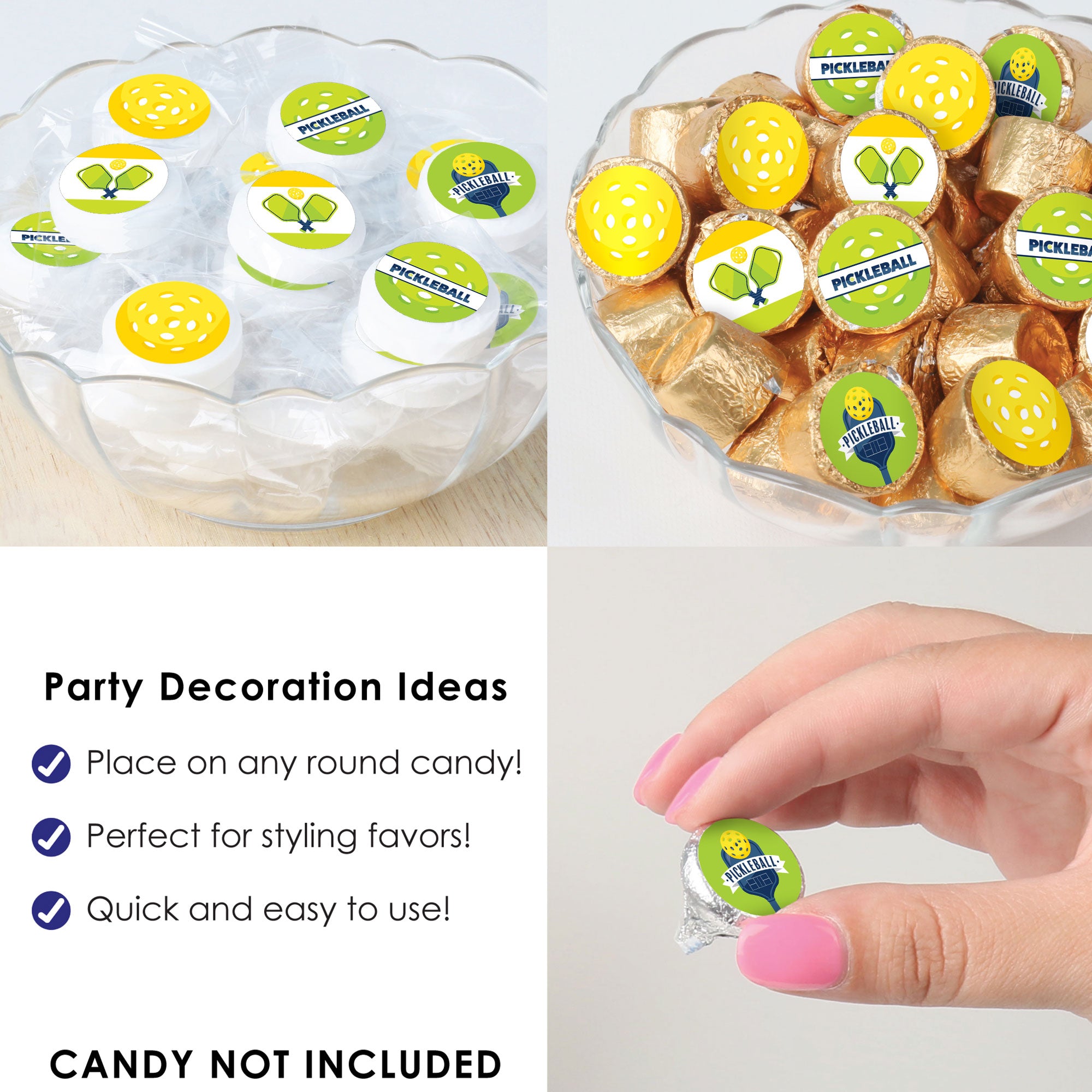Pickleball Party Stickers - 24 Count Circle Labels For Birthday & Retirement Events