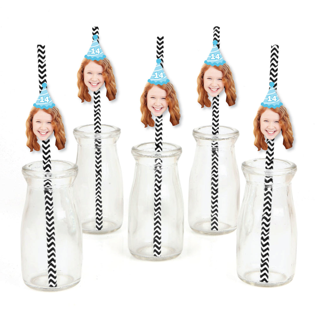 Custom Face Straw Decor - Birthday Hat - 24 Ct