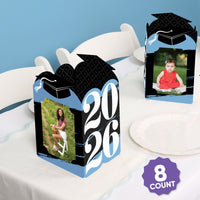Light blue graduation centerpiece close-up with 2026 artwork