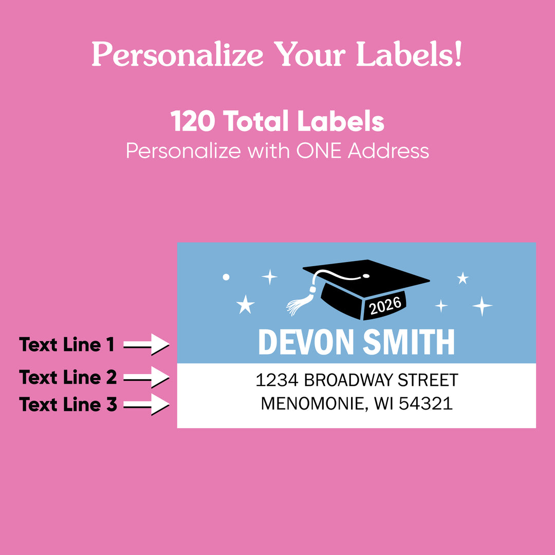 Custom Text Light Blue Graduation Return Address Labels - 120 Ct