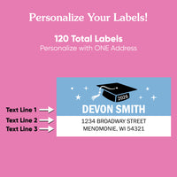Custom Text Light Blue Graduation Return Address Labels - 120 Ct