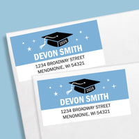 Custom Text Light Blue Graduation Return Address Labels - 120 Ct