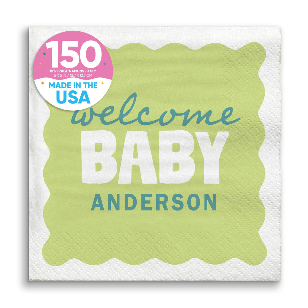 Lime green and teal baby shower beverage napkins 150 count main image 