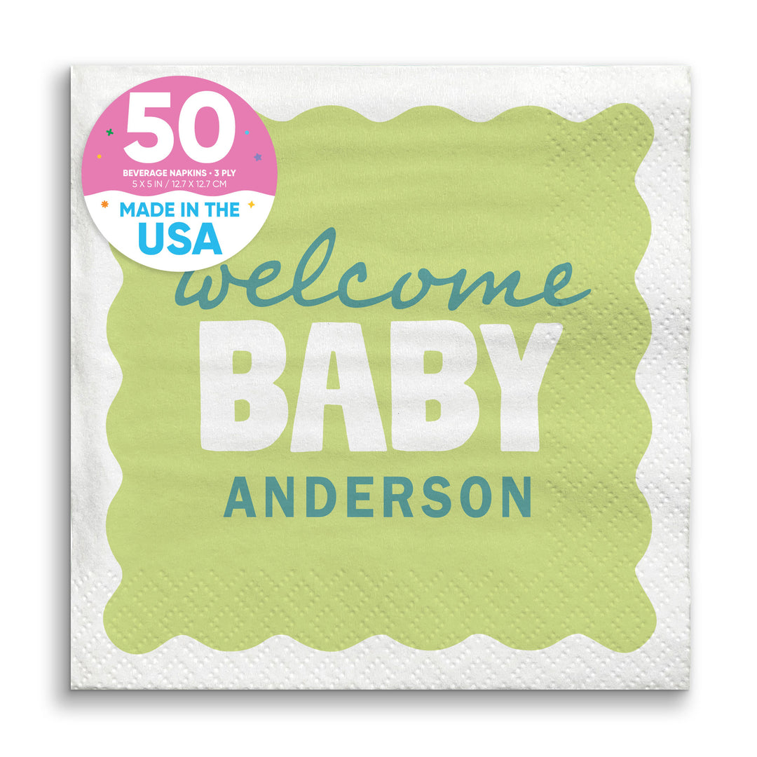 Lime green and teal baby shower beverage napkins 50 count main image 
