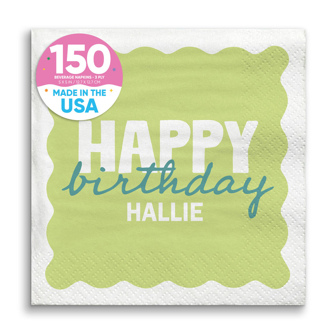 Lime green and teal birthday beverage napkins 150 count main image 