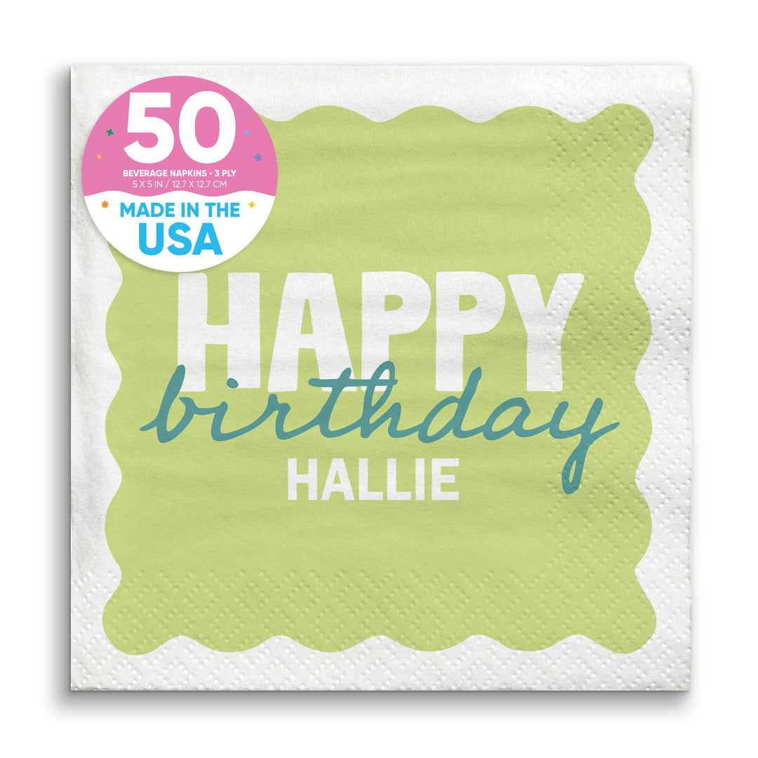Lime green and teal birthday beverage napkins 50 count main image 
