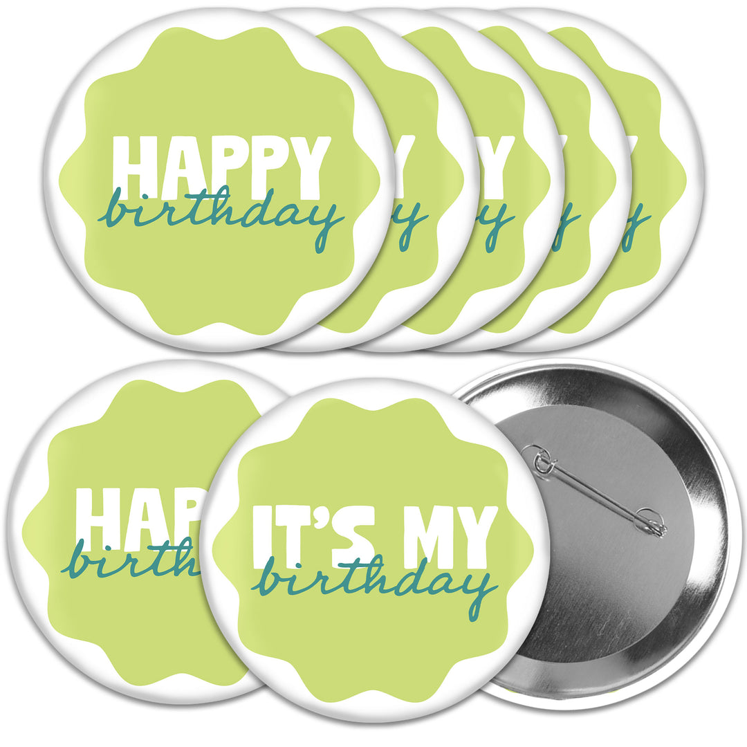 Lime green and teal wavy birthday buttons set main image