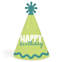 Lime green and teal cone hats main image