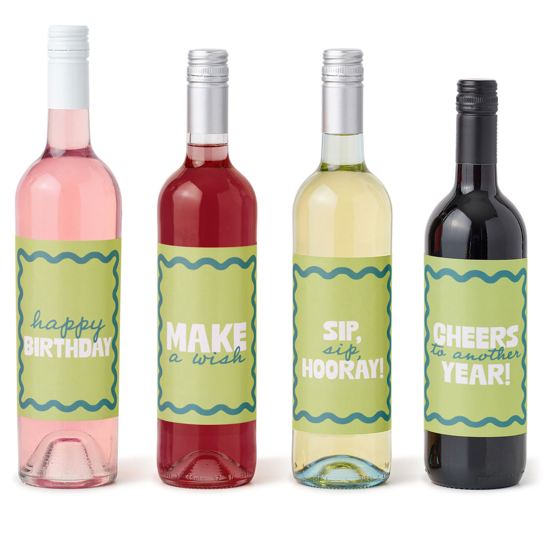 Lime green and teal wine bottle labels main image