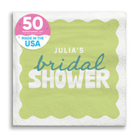 Light Green and Teal Custom bridal shower beverage napkins 50 Count