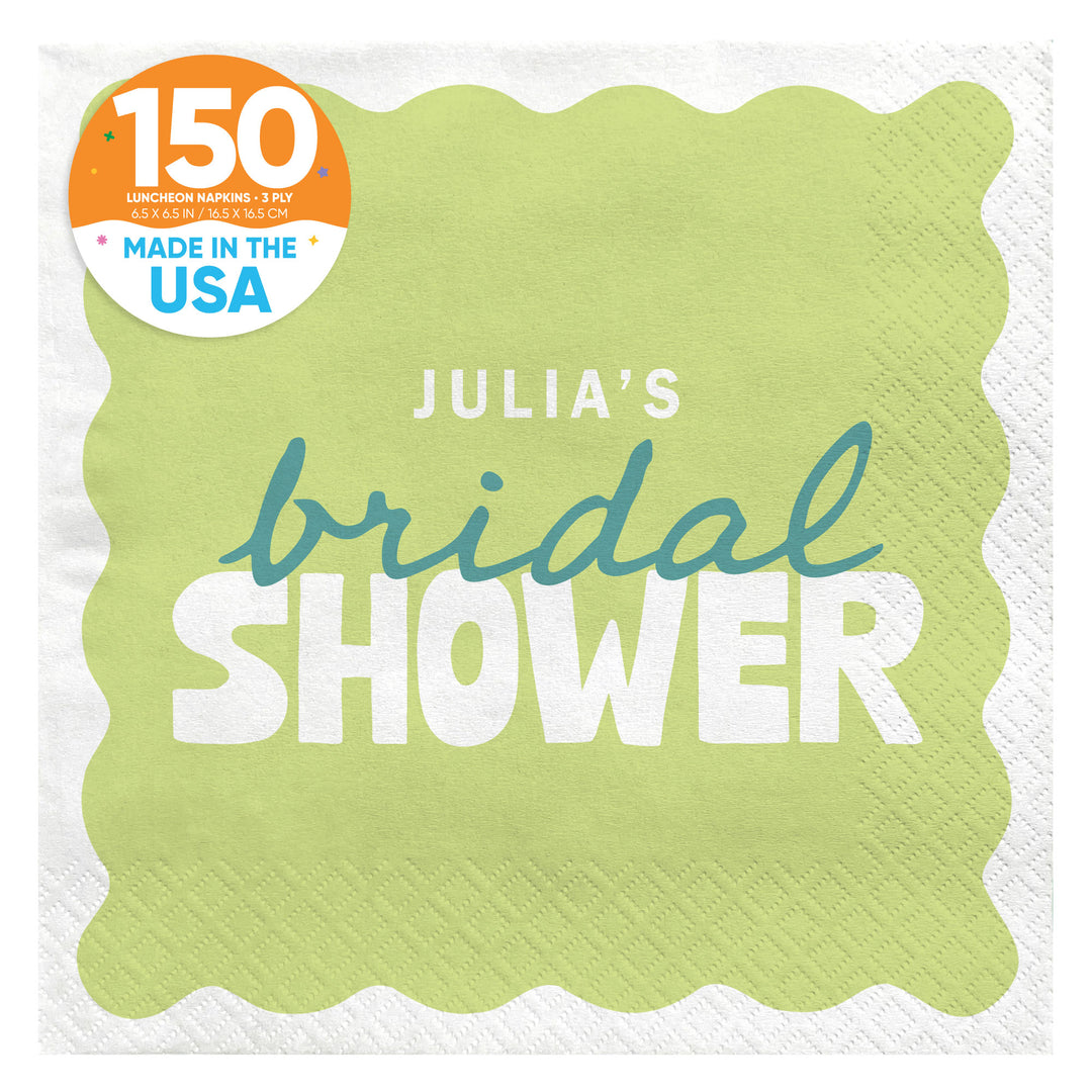 Light Green and Teal Custom bridal shower luncheon napkins 150 Count