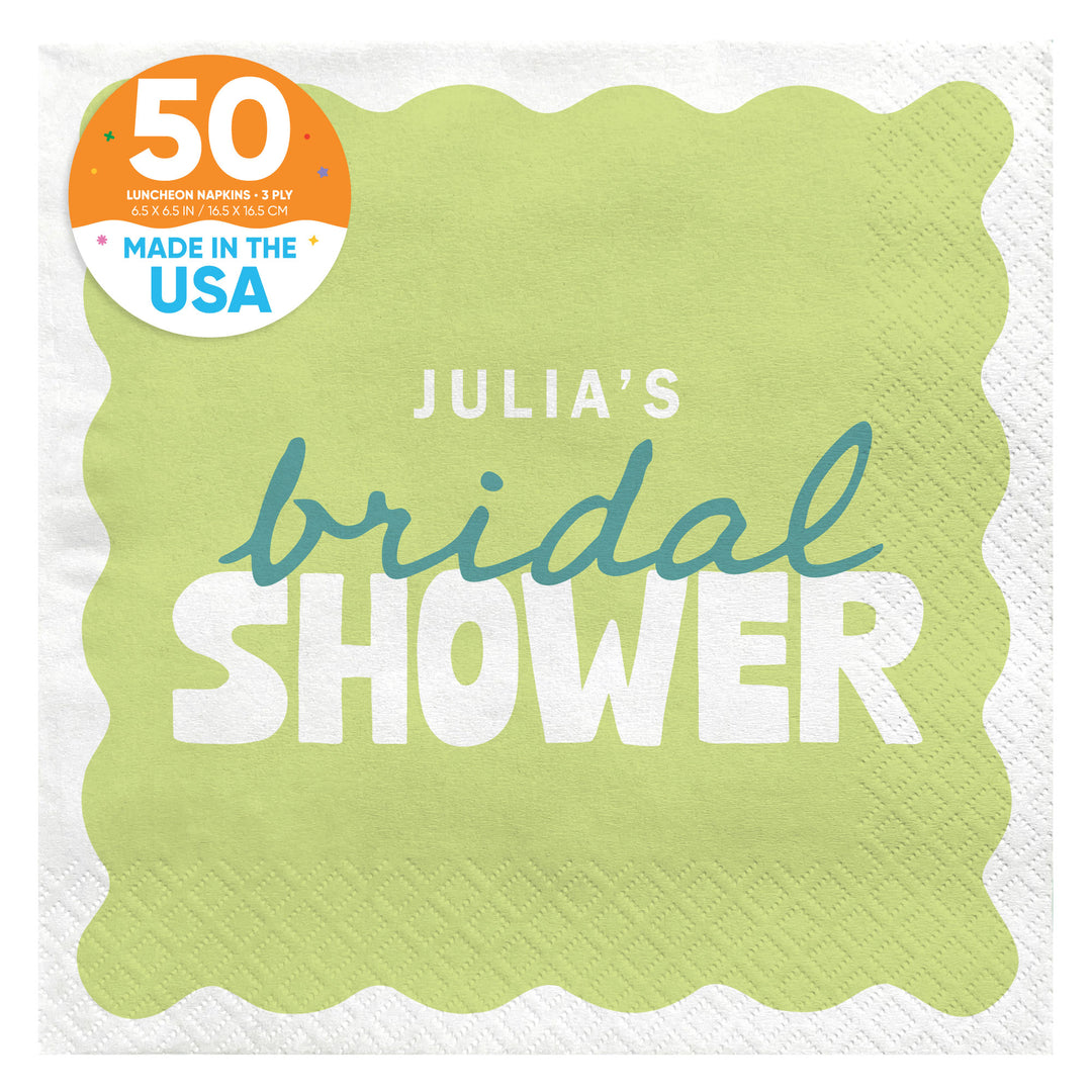 Light Green and Teal Custom bridal shower luncheon napkins 50 Count