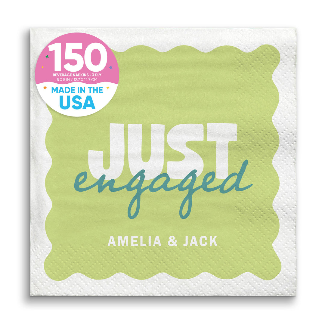 Light Green and Teal Custom engagement party beverage napkins 150 Count