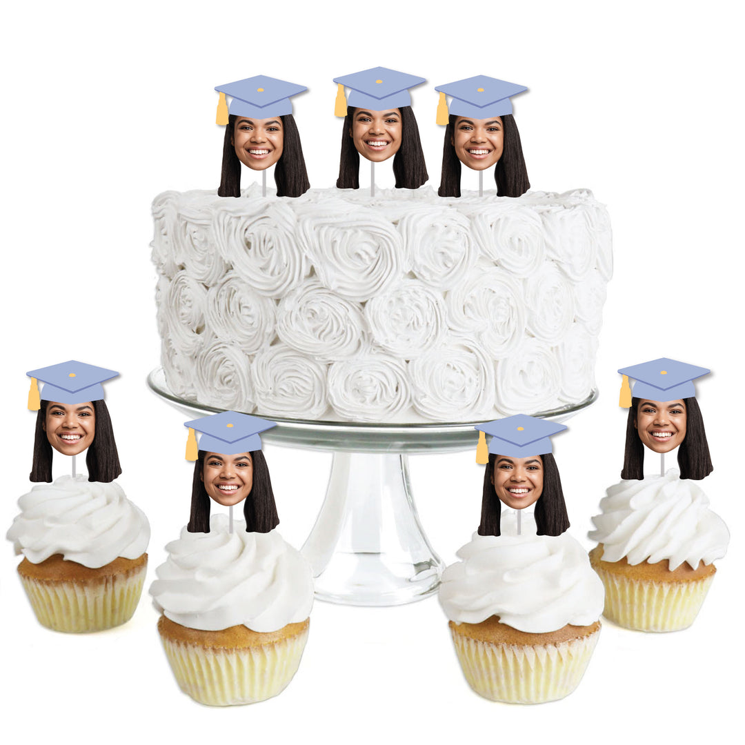 Custom Fun Face Pastel Grad Cap Treat Picks - 24 Ct