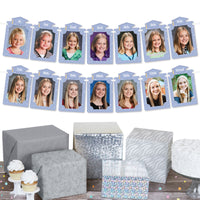 Graduation party wall with pastel photo banner