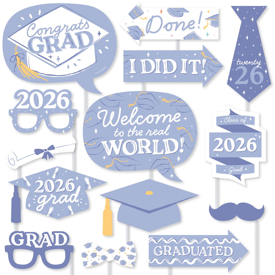 Pastel Grad - 2026 Graduation Party Photo Booth Props Kit - 20 Count