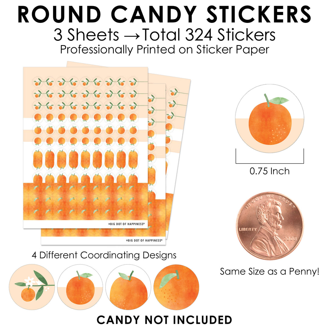 Little Clementine - Orange Citrus Baby Shower and Birthday Party Small Round Candy Stickers - Party Favor Labels - 324 Count