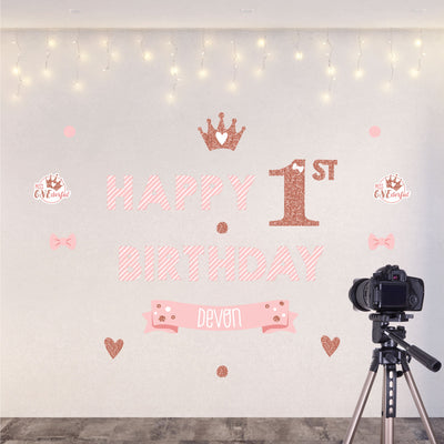 1st Birthday Little Miss Onederful - Personalized Peel and Stick Girl First Birthday Party Decoration - Wall Decals Backdrop