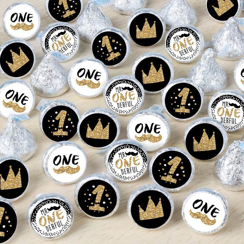 1st Birthday Little Mr. Onederful - Boy First Birthday Party Small Round Candy Stickers - Party Favor Labels - 324 Count