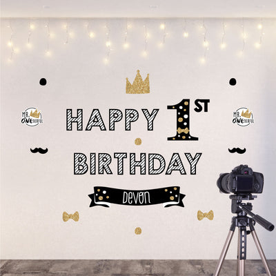 1st Birthday Little Mr. Onederful - Personalized Peel and Stick Boy First Birthday Party Decoration - Wall Decals Backdrop