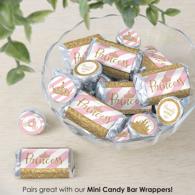 Little Princess Crown - Pink and Gold Princess Baby Shower or Birthday Party Small Round Candy Stickers - Party Favor Labels - 324 Count