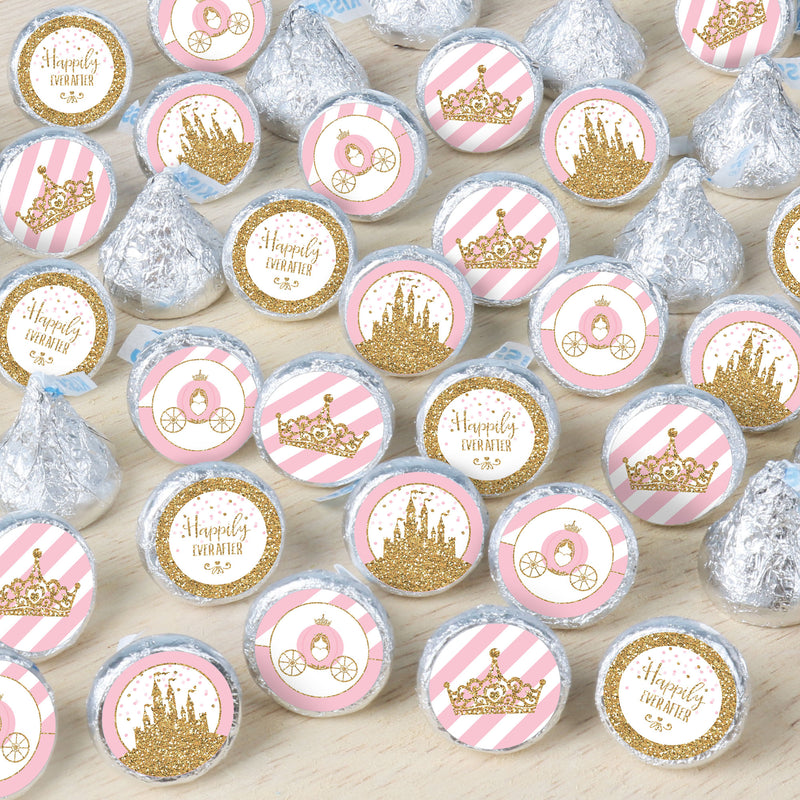 Little Princess Crown - Pink and Gold Princess Baby Shower or Birthday Party Small Round Candy Stickers - Party Favor Labels - 324 Count