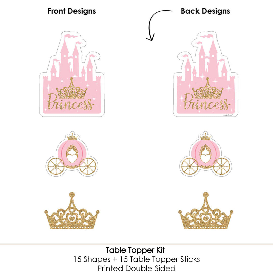 Little Princess Crown - Pink and Gold Princess Baby Shower or Birthday Party Centerpiece Sticks - Table Toppers - Set of 15