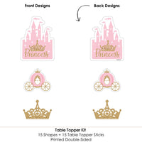 Little Princess Crown - Pink and Gold Princess Baby Shower or Birthday Party Centerpiece Sticks - Table Toppers - Set of 15