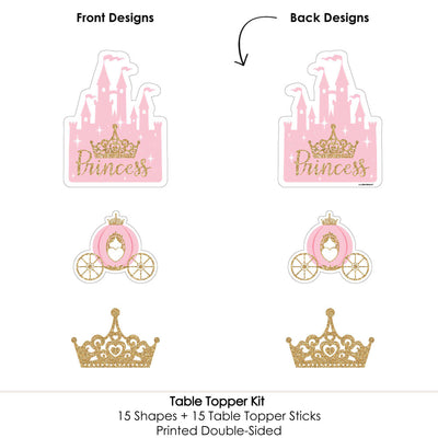 Little Princess Crown - Pink and Gold Princess Baby Shower or Birthday Party Centerpiece Sticks - Table Toppers - Set of 15