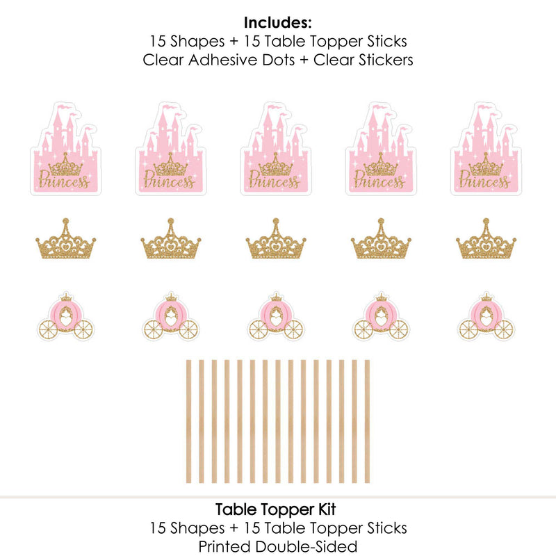 Little Princess Crown - Pink and Gold Princess Baby Shower or Birthday Party Centerpiece Sticks - Table Toppers - Set of 15