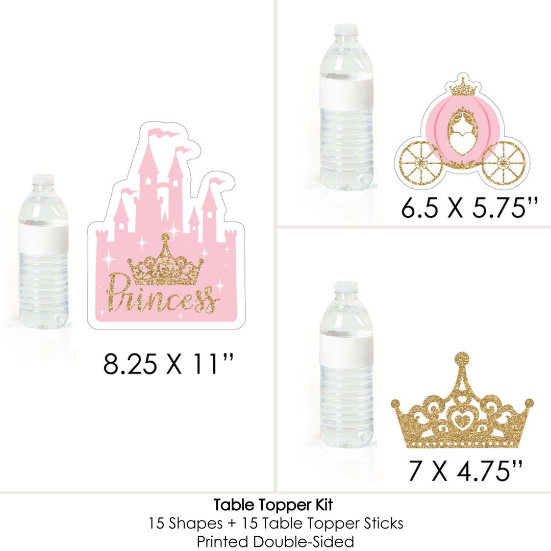 Little Princess Crown - Pink and Gold Princess Baby Shower or Birthday Party Centerpiece Sticks - Table Toppers - Set of 15